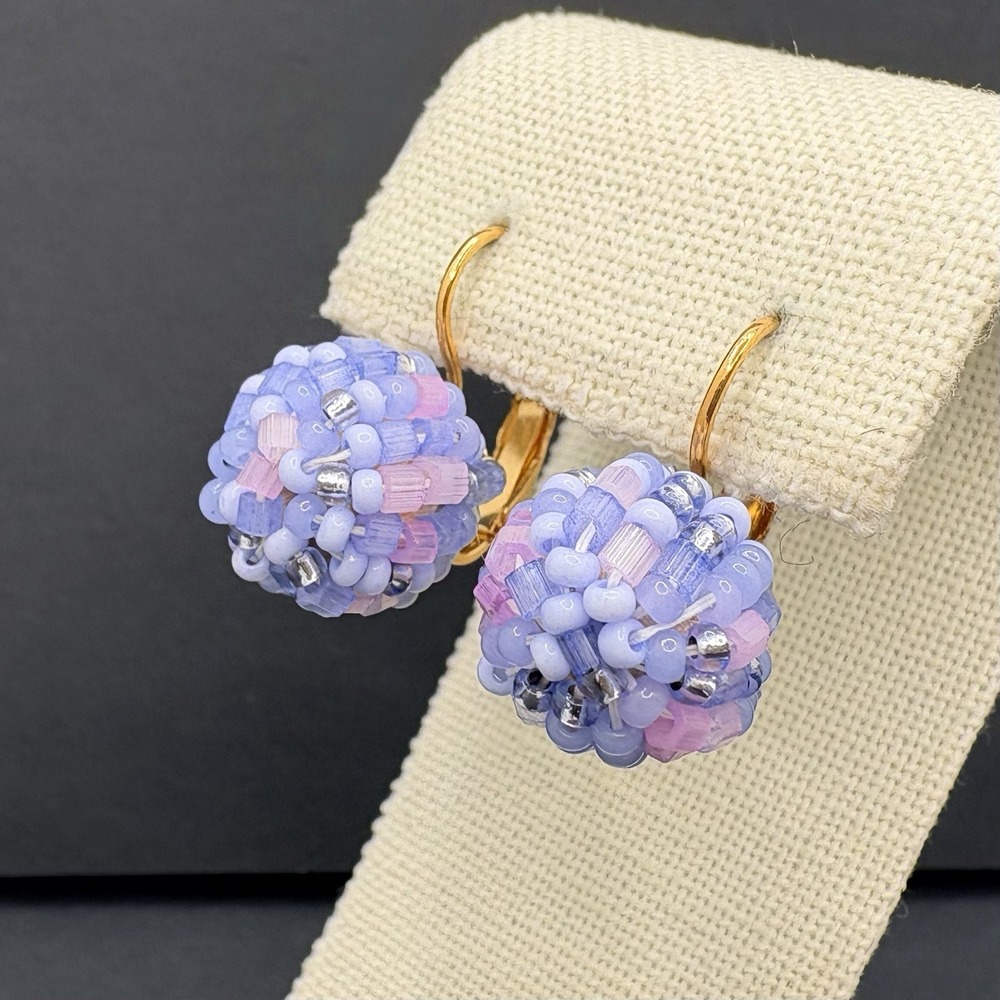 Vintage‎ Joan Rivers Blue Pink Cluster Ball Beaded Round Pierced Dangle Earrings
